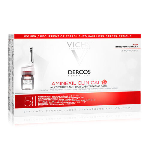Vichy - Vichy Dercos Aminexil Clinical 5 21x6ml - Kadınlar için Saç Dökülmesine Karşı Serum