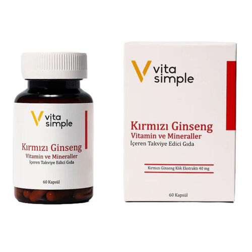 Vita Simple - Vita Simple Kırmızı Ginseng Vitamin ve Mineraller İçeren Takviye Edici Gıda 60 Kapsül