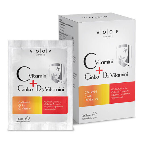 Voop - Voop C Vitamini, Çinko ve D3 Vitamini İçeren Takviye Edici Gıda 20 Şase