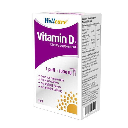 Wellcare - Wellcare Vitamin D3 1000 IU Sprey Takviye Edici Gıda 5 ml