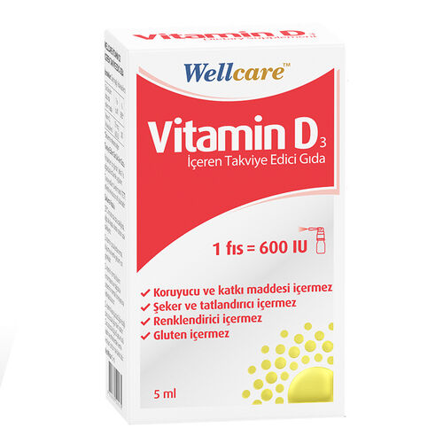 Wellcare - Wellcare Vitamin D3 İçeren Takviye Edici Gıda 5 ml 1 Fıs 600 IU