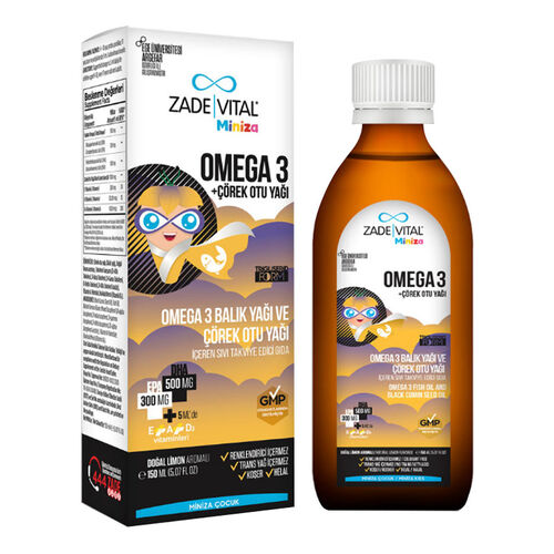 Zade Vital - Zade Vital Miniza Omega 3-Çörek Otu Yağı İçerikli Sıvı Takviye Edici Gıda 150 ml